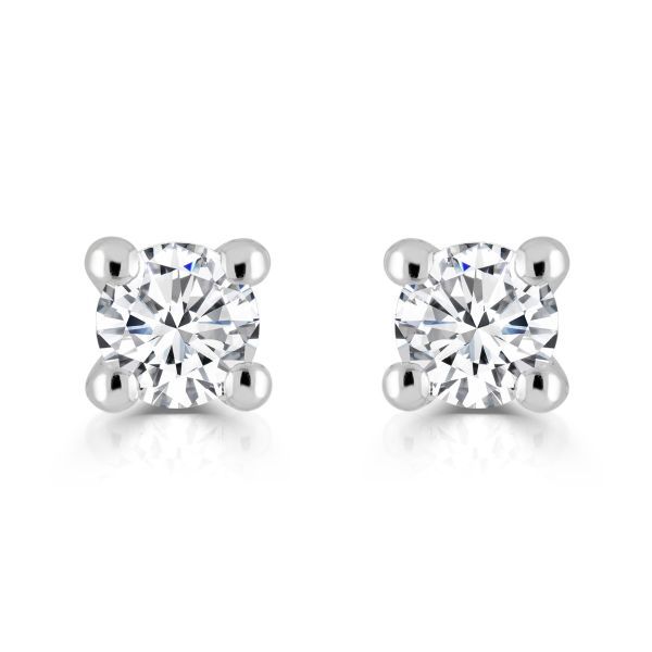 18ct White Gold Single Stone Diamond Stud Earrings-1