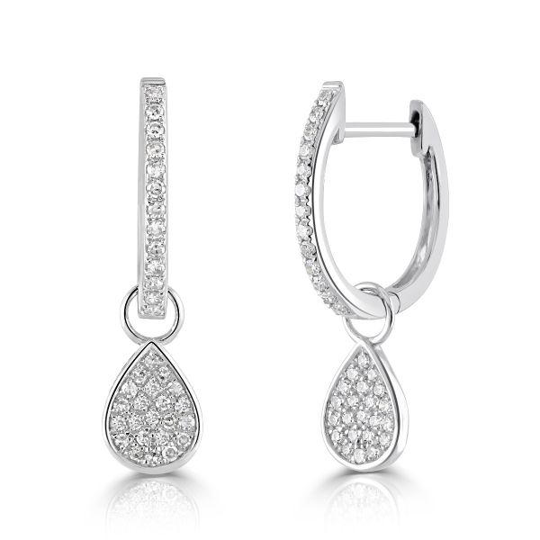 9ct White Gold Pave Diamond Pear Shaped Hoop Earrings-1