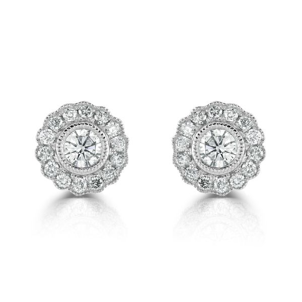 18ct White Gold Diamond Circle Cluster Stud Earrings-1