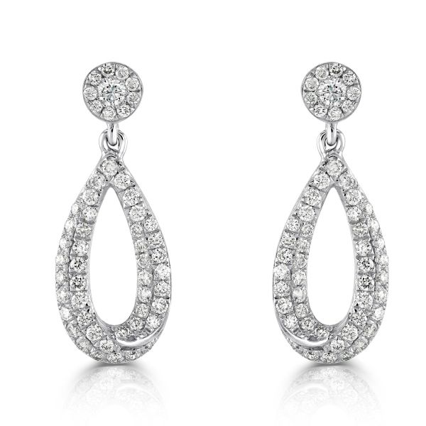18ct White Gold Pave Diamond Drop Earrings-1