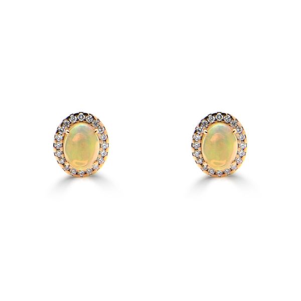 14ct Rose Gold Oval Cut Opal & Diamond Cluster Stud Earrings-1
