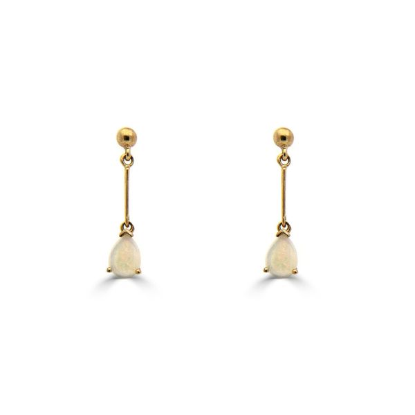 9ct Yellow Gold Pear Cut Opal Drop Earrings-1