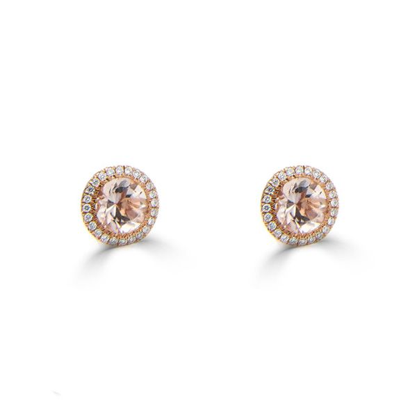 18ct Rose Gold Round Morganite & Diamond Cluster Stud Earrings-1