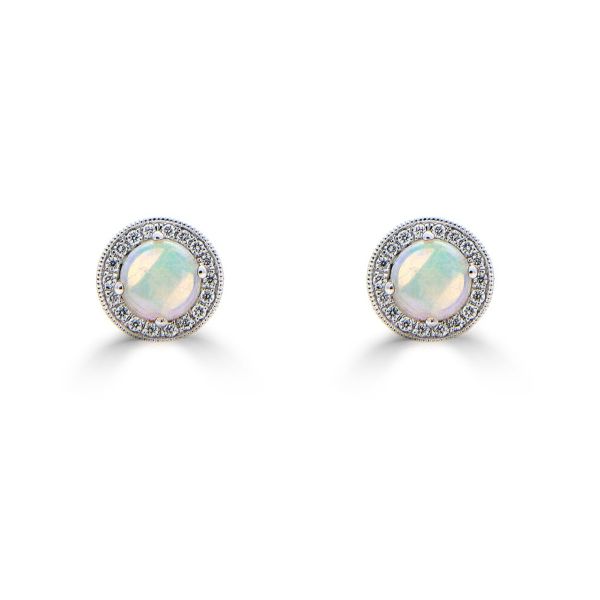 18ct White Gold Opal & Diamond Cluster Earrings-1