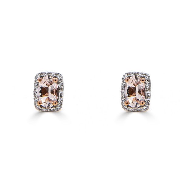 9ct Rose Gold Radiant Cut Morganite & Diamond Cluster Stud Earrings-1