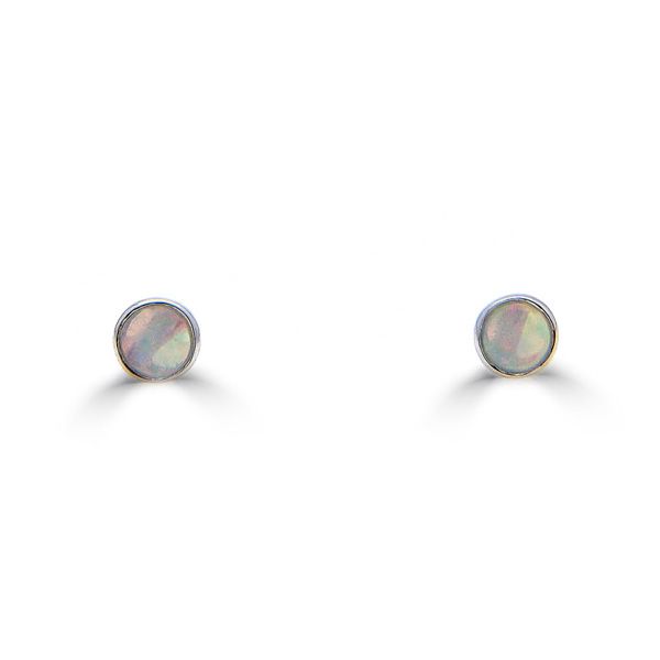 9ct White Gold Opal 4mm Round Rub Over Stud Earrings-1