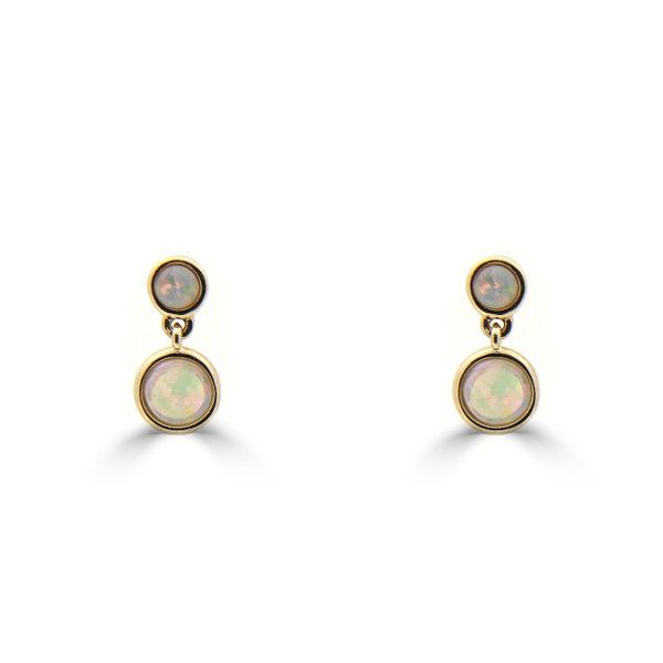 9ct Opal Round Double Drop Stud Earrings-1