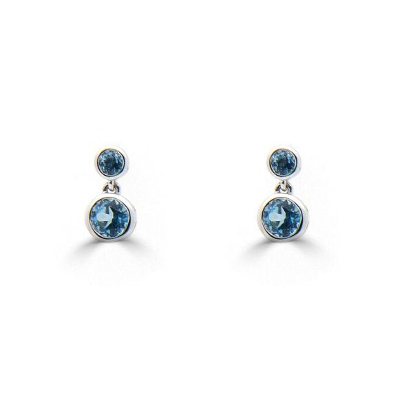 9ct White Gold Blue Topaz Double Drop Earrings-1