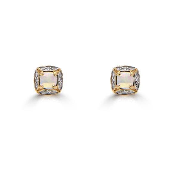 9ct Yellow Gold Opal & Diamond Cluster Stud Earrings-1