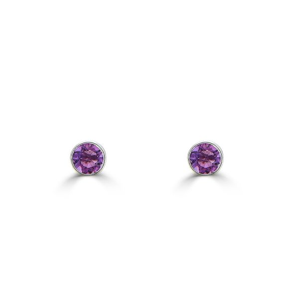 9ct White Gold Round Brilliant Amethyst Stud Earrings-1