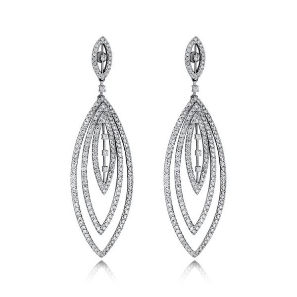 18ct White Gold Brilliant Cut Diamond Marquise Drop Earrings-1