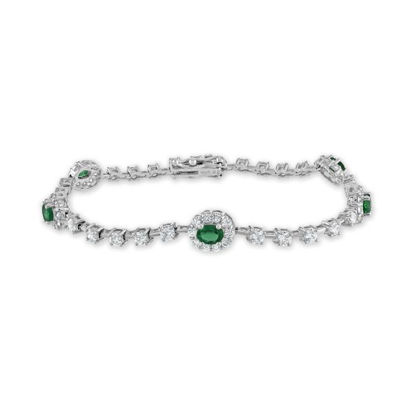18ct White Gold Oval Cut Emerald & Diamond Bracelet-1