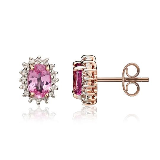 9ct Rose Gold Pink Sapphire & Diamond Cluster Stud Earrings-1