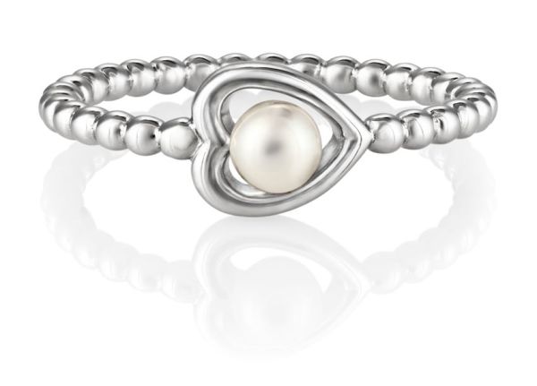 Jersey Pearl Ladies 'Aphrodite' Silver White Pearl Heart Ring - Size M-1