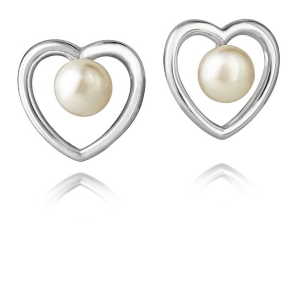 Jersey Pearl Silver & White Pearl Heart Stud Earrings-2