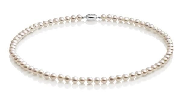 Jersey Pearl Ladies Silver 5-5.5mm White Pearl Necklace-1