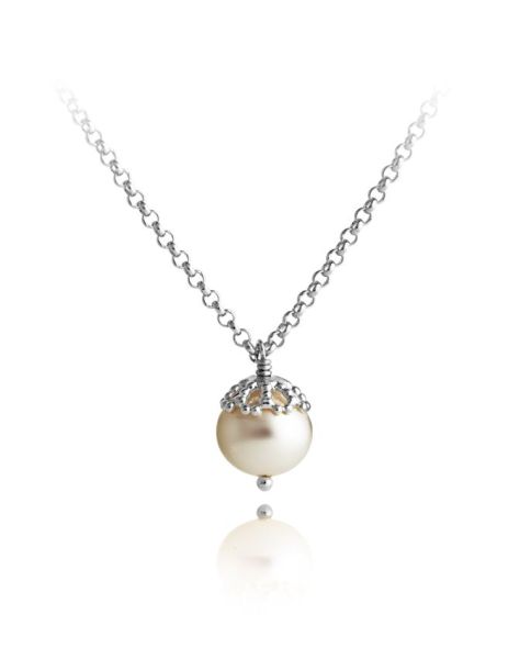 Jersey Pearl Ladies Emma Kate Filigree Silver & White Pearl Pendant-1