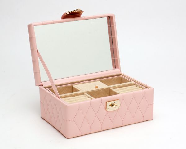 Wolf Ladies Small Pink Leather Quilted Caroline Jewellery Case-2