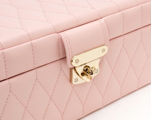 Wolf Ladies Small Pink Leather Quilted Caroline Jewellery Case-5