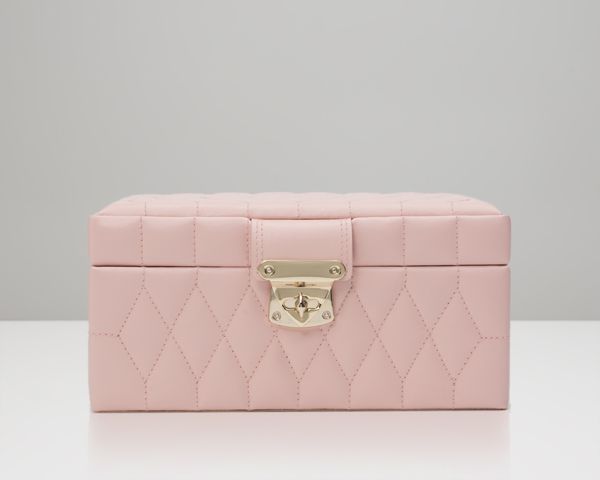 Wolf Ladies Small Pink Leather Quilted Caroline Jewellery Case-1
