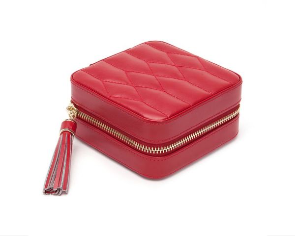 Wolf Ladies Quilted Red Leather Caroline Zip Travel Case-2