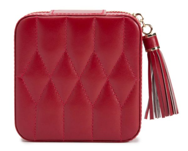 Wolf Ladies Quilted Red Leather Caroline Zip Travel Case-1