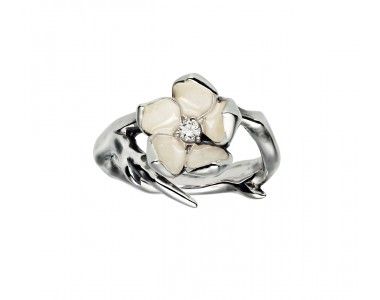 Shaun Leane Cherry Blossom Silver Enamel & Diamond Ring-1