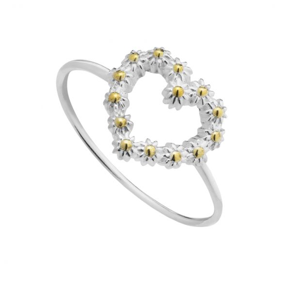 Daisy Silver & Yellow Gold Plated Iota Heart Ring - Small-1