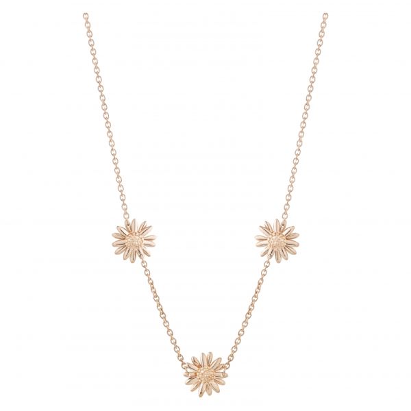 Daisy 18ct Rose Gold Plated 10mm 3 Daisy Chain Necklace-1