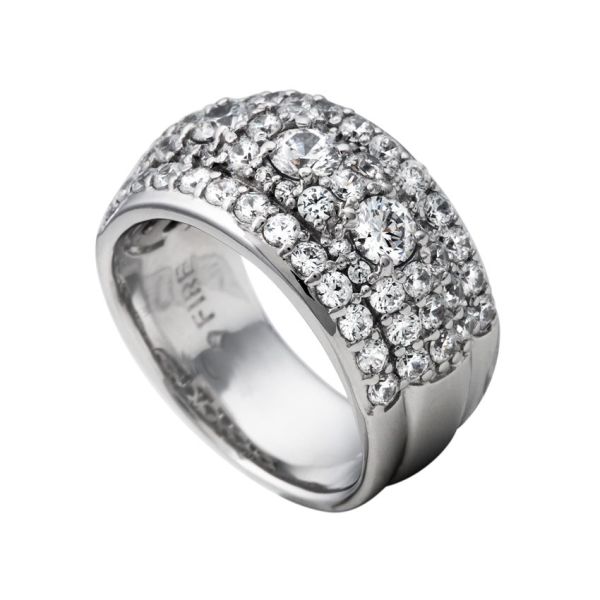 Diamonfire Ladies Silver Shared Claw 5 Row Wide Round Zirconia Ring - Size M 1/2-1