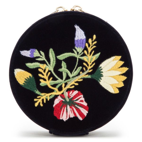 Wolf Zoe Indigo Velvet Embroidered Floral Round Travel Zip Case-1