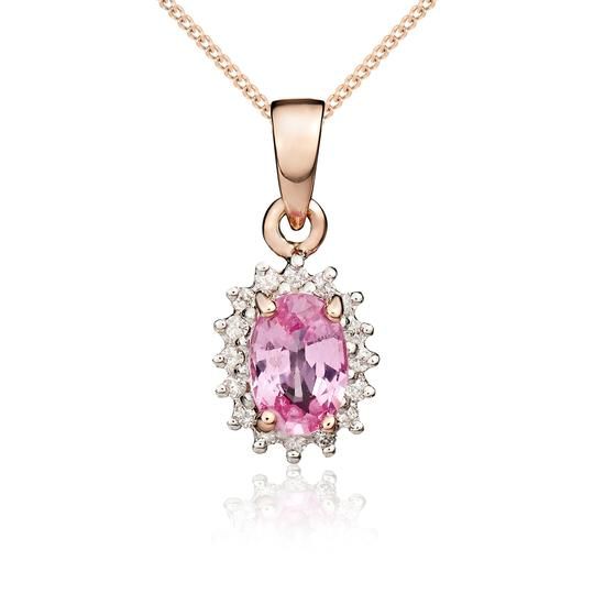 9ct Rose Gold Pink Sapphire & Diamond Cluster Pendant-1