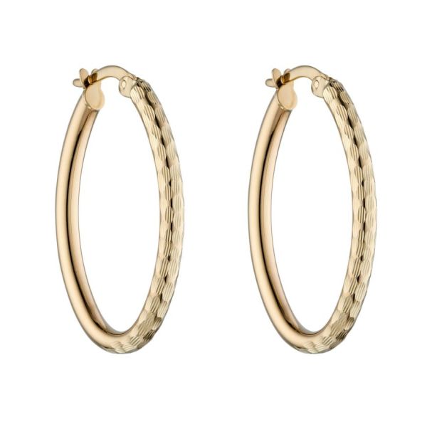 9ct Yellow Gold Textured Oval Hoop Earrings-1