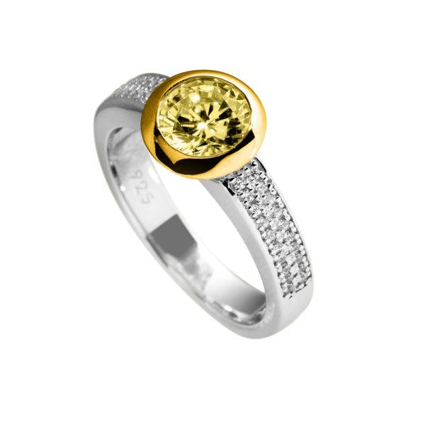 Diamonfire Ladies Yellow Gold Platinum Plated Yellow Cubic Zirconia Ring - Size M1/2-1