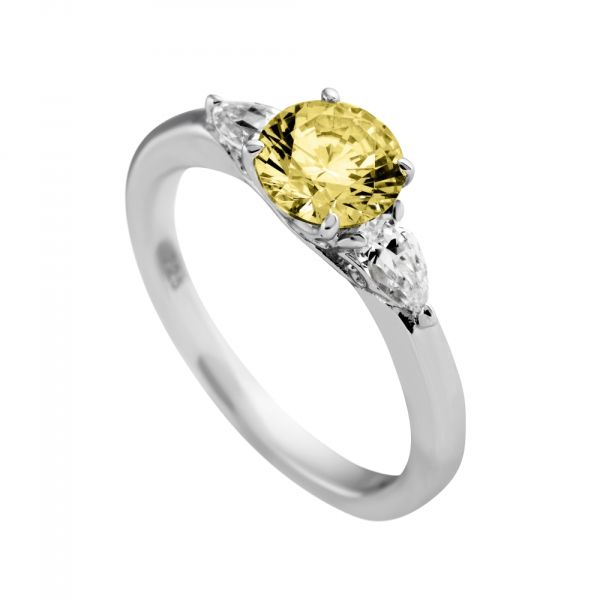 Diamonfire Ladies Platinum Plated Silver Yellow Zirconia Three Stone Ring-1