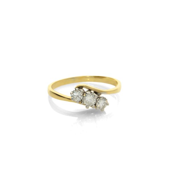 Pre Owned Ladies 18ct Yellow Gold 3 Stone Diamond Ring - Size N-1