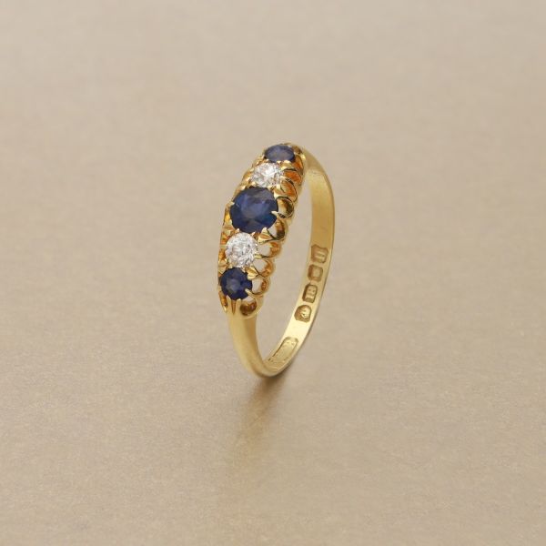 Pre Owned 18ct Five Gold Three Stone Sapphire & Diamond Ring-7002006