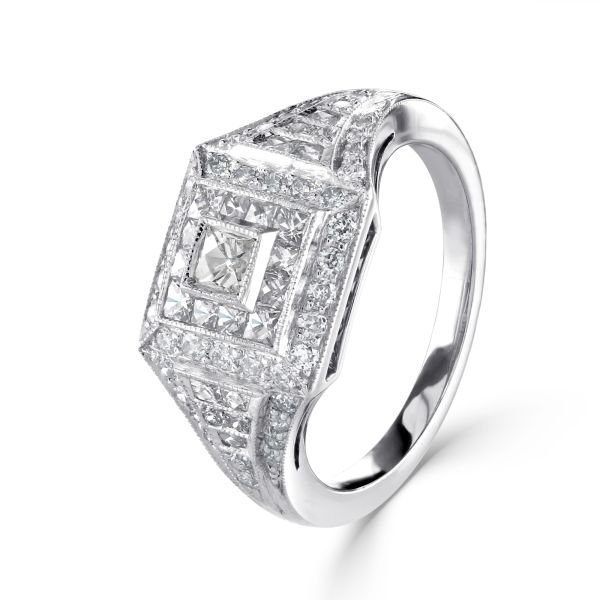 Platinum Vintage Style Square Set Diamond Ring-8001120
