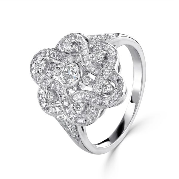 Platinum Vintage Style Entwined Diamond Ring-1