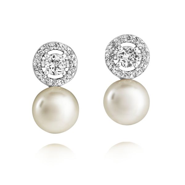 Jersey Pearl Ladies Amberley Silver Halo Cluster Pearl Earrings -1