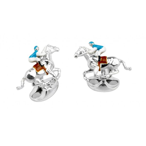 Deakin & Francis Silver Blue and Brown Horse and Jockey Cufflinks-3308797