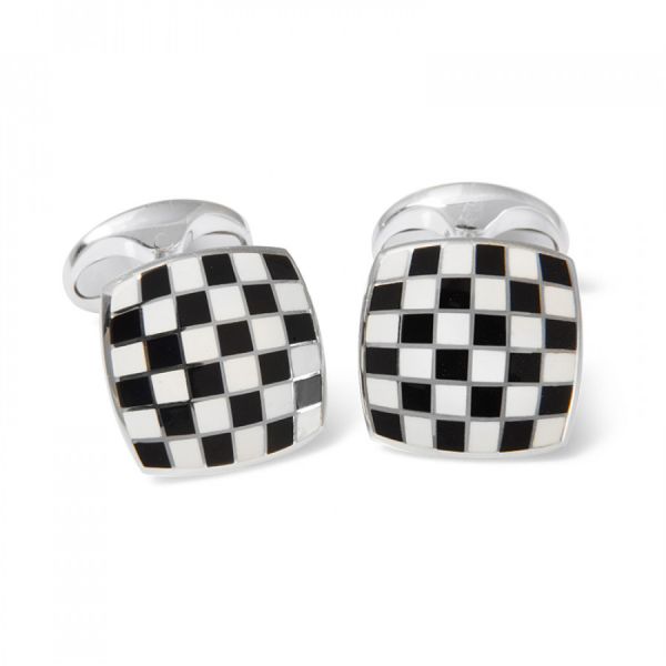 Deakin & Francis  Sterling Silver Enamel Checkerboard Cufflinks in Black and White-3308804