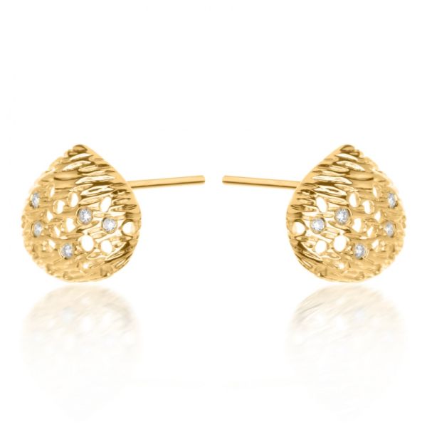 Rachel Galley 18ct Yellow Gold Diamond Cala Shell Stud Earrings-2