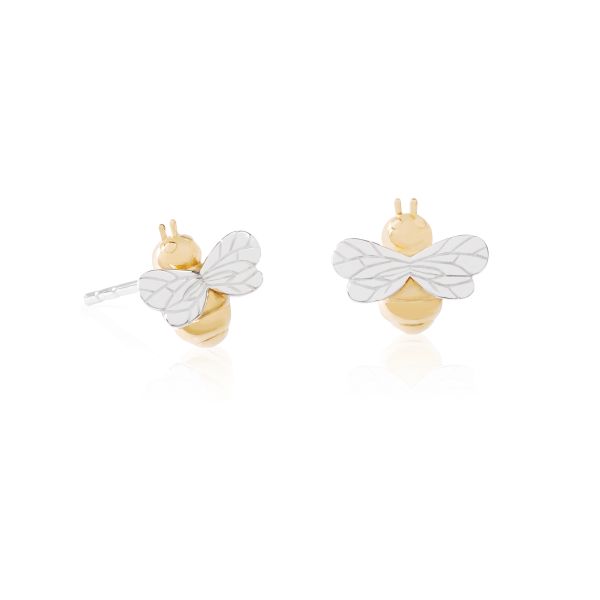 Daisy Ladies Silver & 18ct Yellow Gold Plated Bee Stud Earrings-1