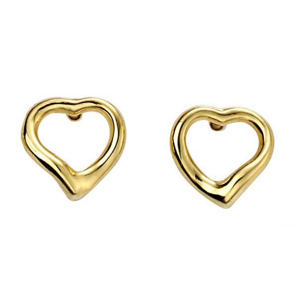 Yellow Gold Plated Open Heart Stud Earrings-1