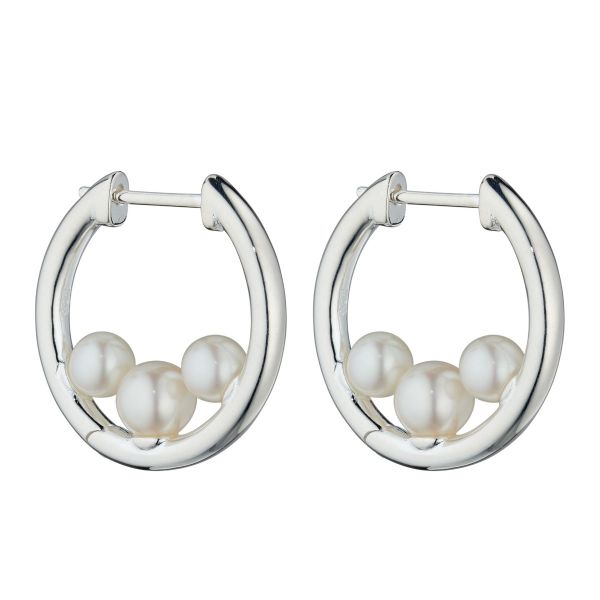Silver Freshwater Pearl Hoop Earrings-1