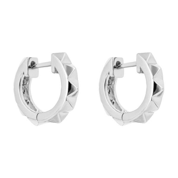 Silver Pyramid Texture Hoop Earrings-3317404