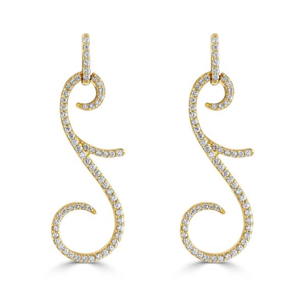 18ct Rose Gold Diamond Swirl Drop Earrings-1