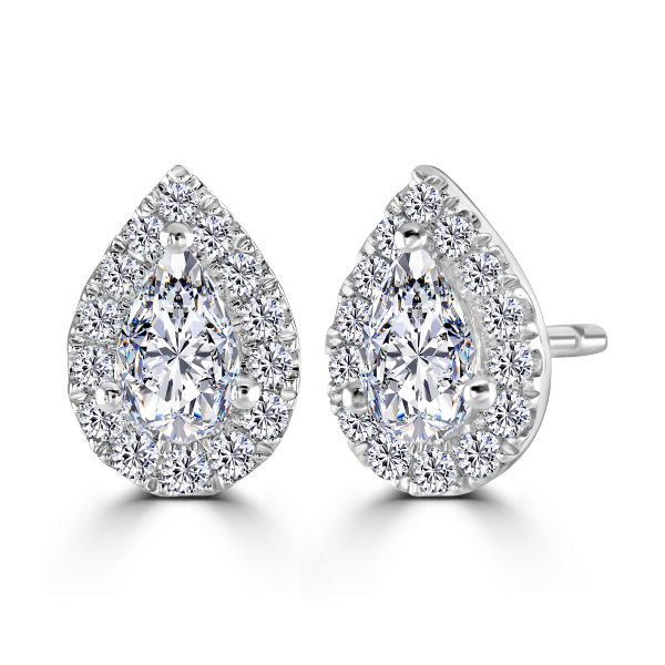 18ct White Gold 0.86ct Pear Cut Lab Grown Diamond Cluster Stud Earrings-0913028