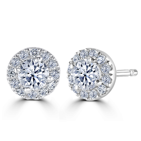 18ct White Gold 0.82ct Round Brilliant Cut Lab Grown Diamond Cluster Stud Earrings-0913027